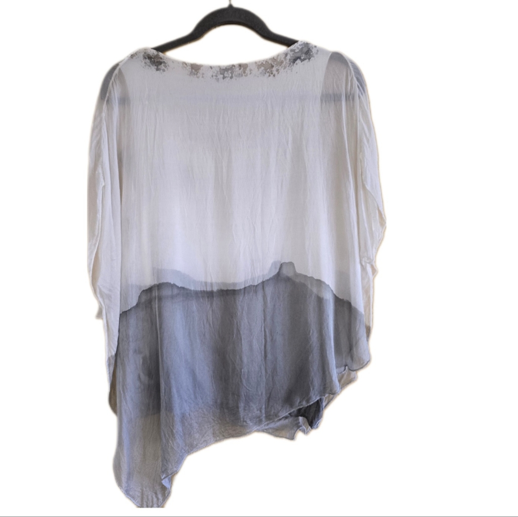 Stunning Hand Dyed Scandal Watercolor Sheer Silk Overlay Italian Boho Blouse — image 2 of 6